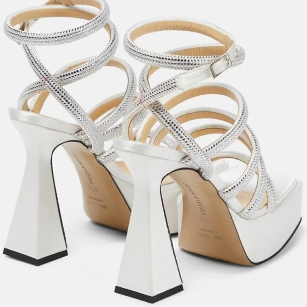 Revolve Mach & Mach White Sydney Embellished Satin Platform Sandals size 39.5